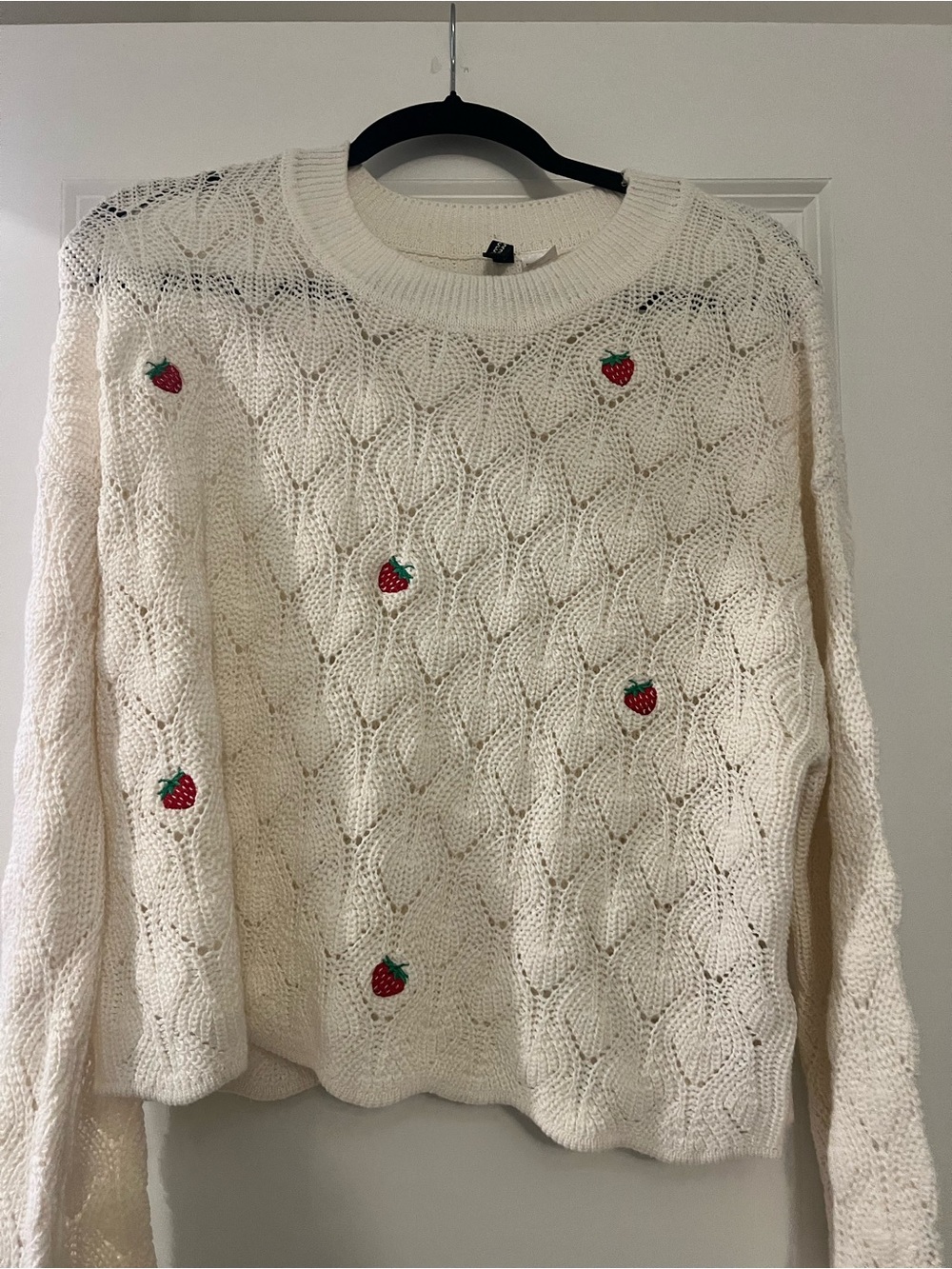 Divided Cream Open-Knit Crewneck Sweater with Metallic Thread